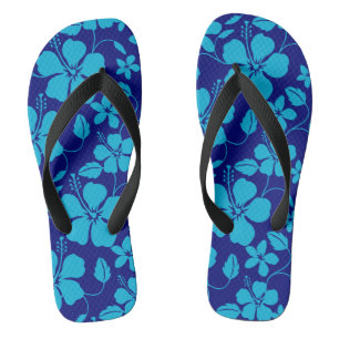 TONGS HULA HAWAIEN (HIBISCUS) BLEU FONCÉ/CLAIR