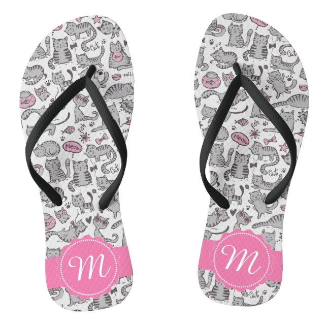 Tongs Idées de cadeaux de chat en rose et gris de Whimis (Semelle)