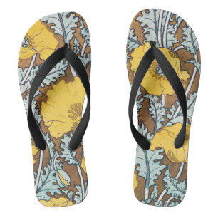 Tongs illustration d'art pavot fleur jaune