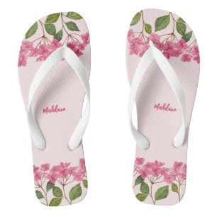 Tongs Illustration de têtes plates d'hortensia rose à l'