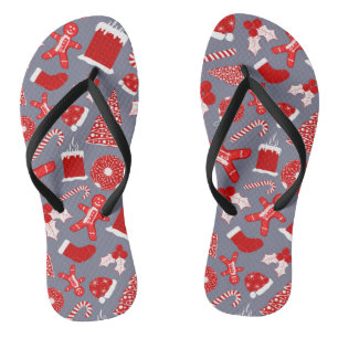 Tongs Illustrations de Noël Rouges Festives Mignonnes Mo