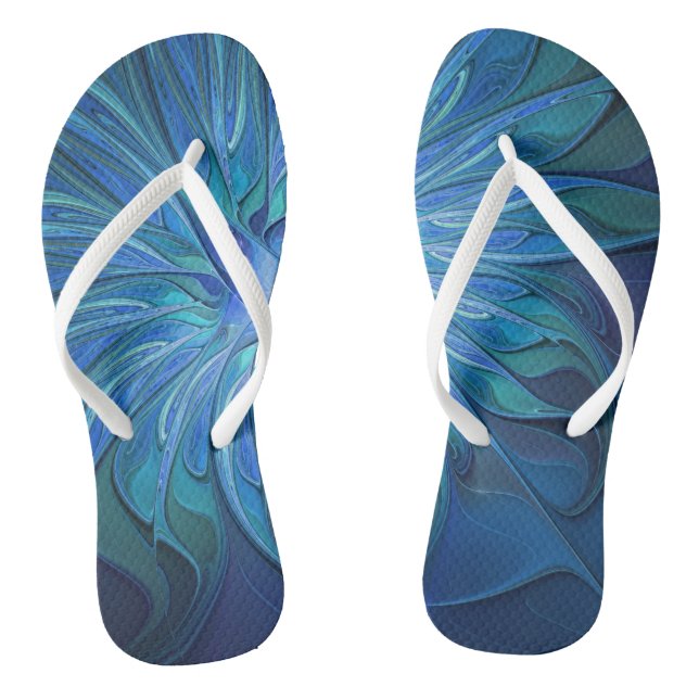 Tongs Imaginaire Fleur Bleue Motif, Art Fractal Abstrait (Semelle)