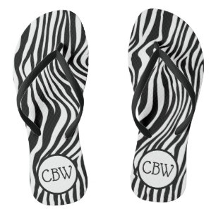 Tongs Imprimé animalier à rayures zébrées noir et blanc 