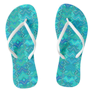 Tongs Imprimé tribal batik, turquoise, aqua et écume de