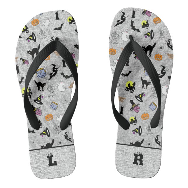 Tongs Initiales:  Halloween Random Icoic Motif Grey (Semelle)