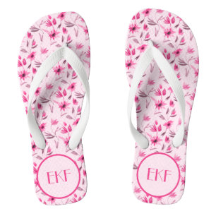 Tongs Initiales monogrammes rose floral femmes