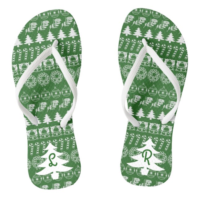 Tongs Initiales | Motif de Noël noir et blanc (Semelle)
