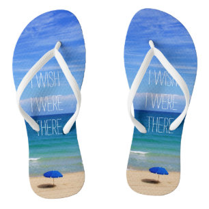 Tongs J'Aimerais Être Là - Parapluie De Plage Bleue