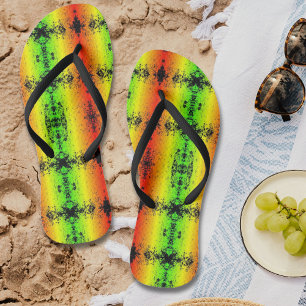 Tongs Jamaïque Neon Rasta Couleurs Grunge Distorsion