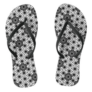 Tongs Japonais Asanoha ou Star Motif, blanc et noir