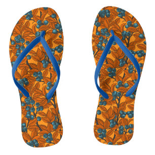 Tongs Jardin aux bleuets, bleu et orange