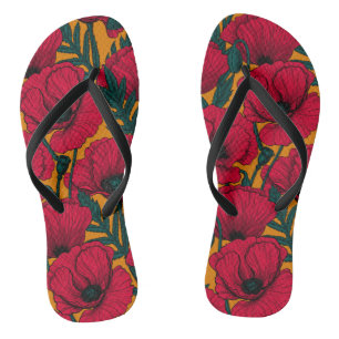 Tongs Jardin aux coquelicots rouges