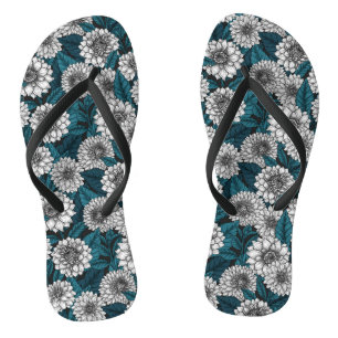 Tongs Jardin blanc Dahlia / feuilles bleus 2