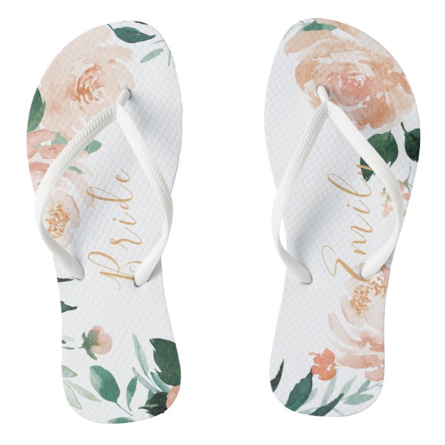 Tongs Jardin romantique personnalisé pêche mariée floral (Semelle)