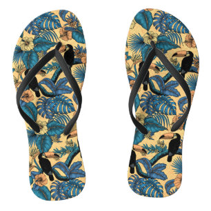 Tongs Jardin toucan en jaune et bleu