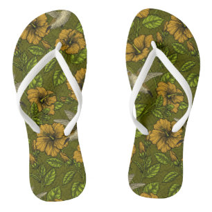 Tongs Jardin tropical nocturne jaune et vert