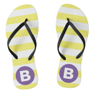 Tongs Jaune Ensoleillé Rayé Monogramme Violet
