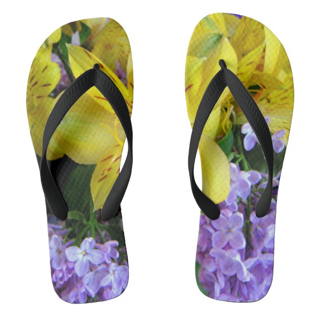 Tongs Jaune et Fleurs Lilac Violettes (Semelle)
