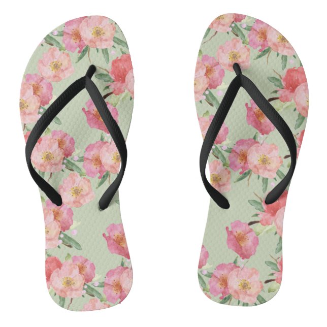 Tongs Joli Jardin Rose Fleurs Aquarelle (Semelle)