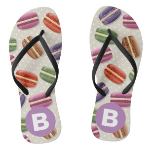 Tongs Joli motif de macaron pointillé monogramme violet