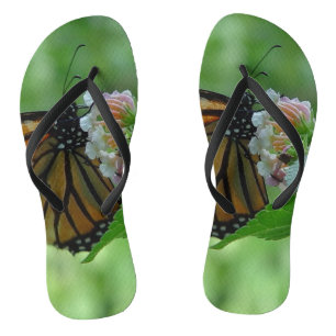 Tongs Joli papillon Monarque Fleurs Roses Blanches