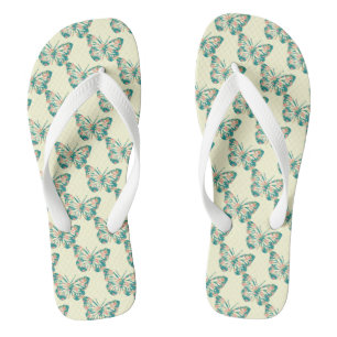 Tongs Joli Papillons Floraux Beige