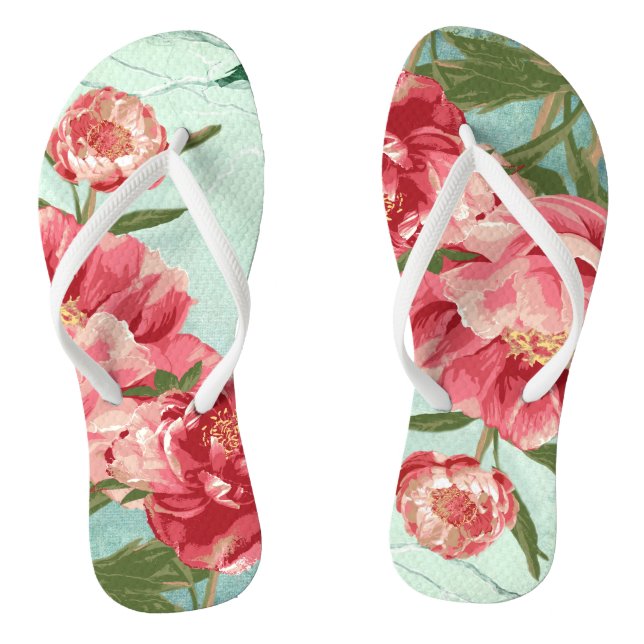 Tongs Joli Retro Flower Mode Chintz Peony n Bird (Semelle)
