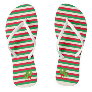 Tongs Jolis chandails rouges et verts à rayures de Noël