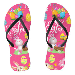 Tongs Joyeuses Pâques ,Vœux de lapin drôle et œufs color