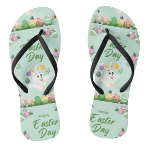 Tongs Joyeux jour de Pâques - Drôle lapin et oeufs Pâque
