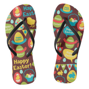Tongs Joyeux jour de Pâques - Lapin et œufs de Pâques   