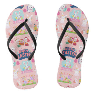 Tongs Joyeux voeux de Pâques - Motif Funny Bunny Pâques