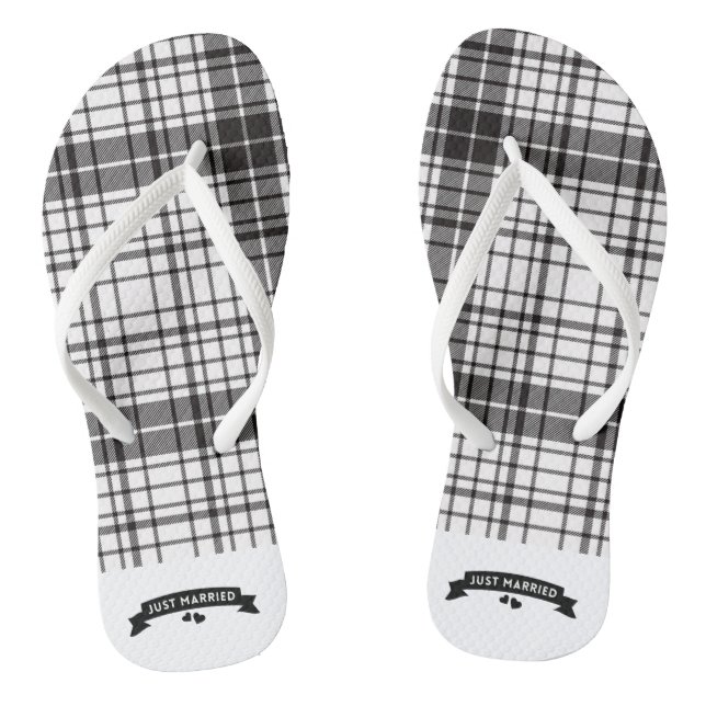 Tongs Juste marié noir et blanc Plaid (Semelle)