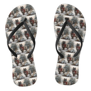 Tongs Keeshond Chien dans la neige de Noël