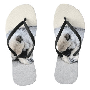 Tongs Keeshond Sleeping Puppy Peinture Chien Art origina