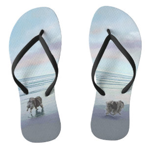 Tongs Keeshonds at the Seashore Peinture Dog Art