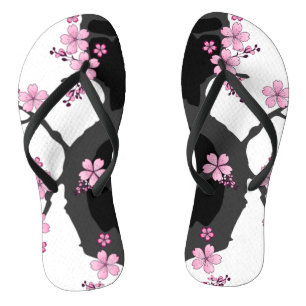 Tongs Kimono japonais Sakura noir et blanc