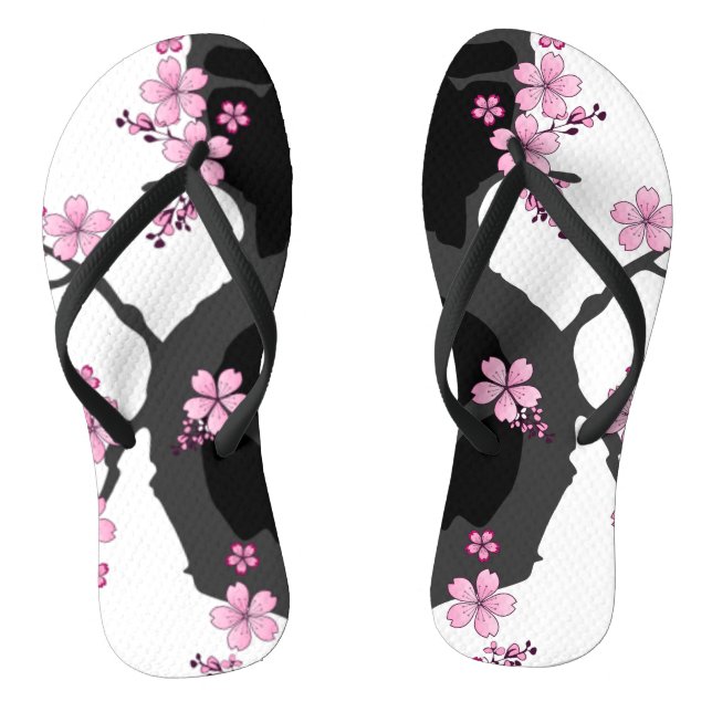 Tongs Kimono japonais Sakura noir et blanc (Semelle)