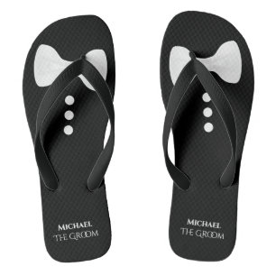 Tongs La Groom. Mariage de Cravate et boutons blancs amu