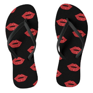 Tongs La Parties scintillant des lèvres rouges baise un