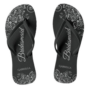 Tongs Lacy Silver sur Black Elegant Bridesmaid Mariage