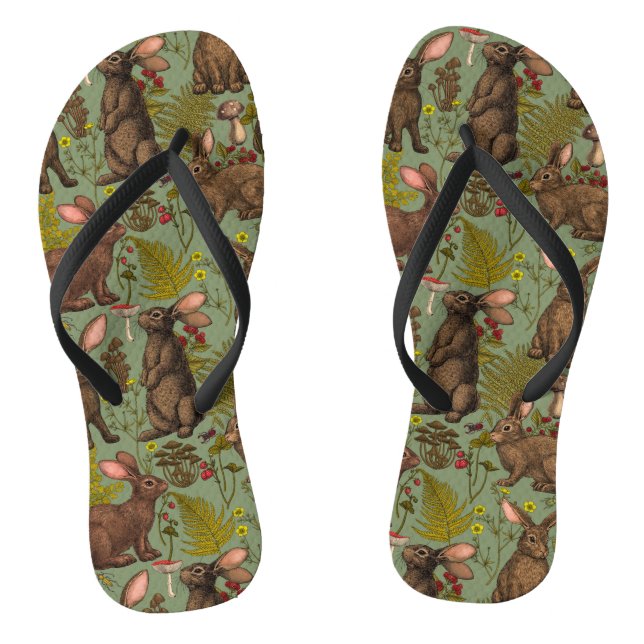 Tongs Lapins et flore boisée Flip Flops (Semelle)