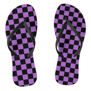 Tongs Lavande et Motif À damiers noir
