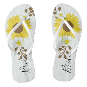 Tongs Le tournesol en bois rustique de jeune mariée