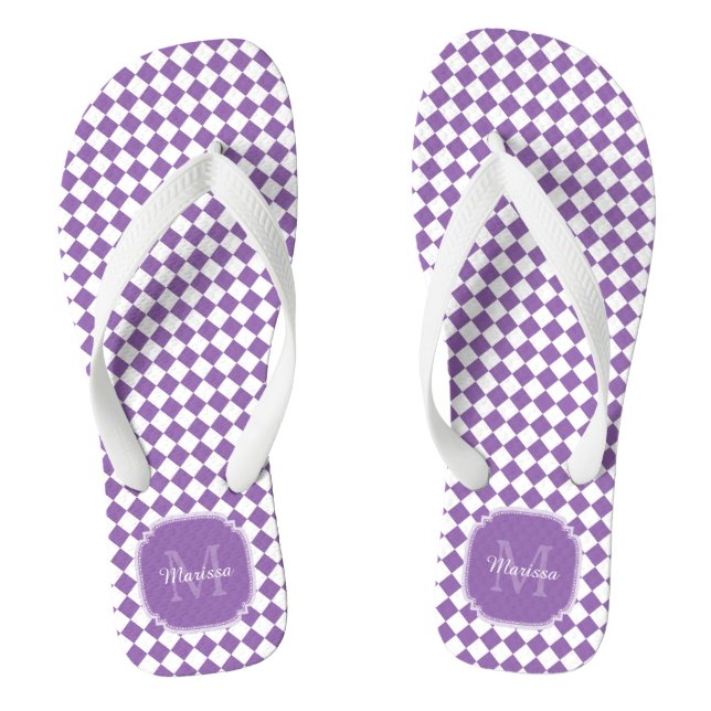 Tongs Légers Violet Clair à Carreaux Monogramme No (Semelle)
