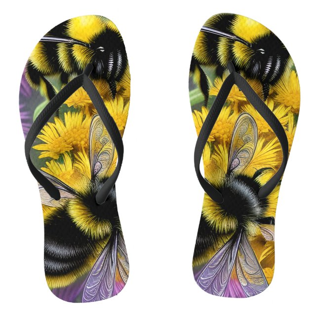 Tongs Les abeilles dans une prairie à fleurs (Semelle)
