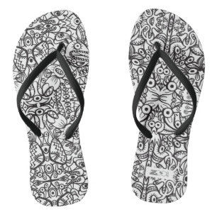 Tongs Les créatures d'art Doodle dans un motif fou