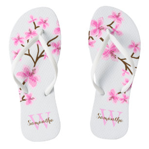 Tongs Les fleurs de cerisiers roses monogrammes