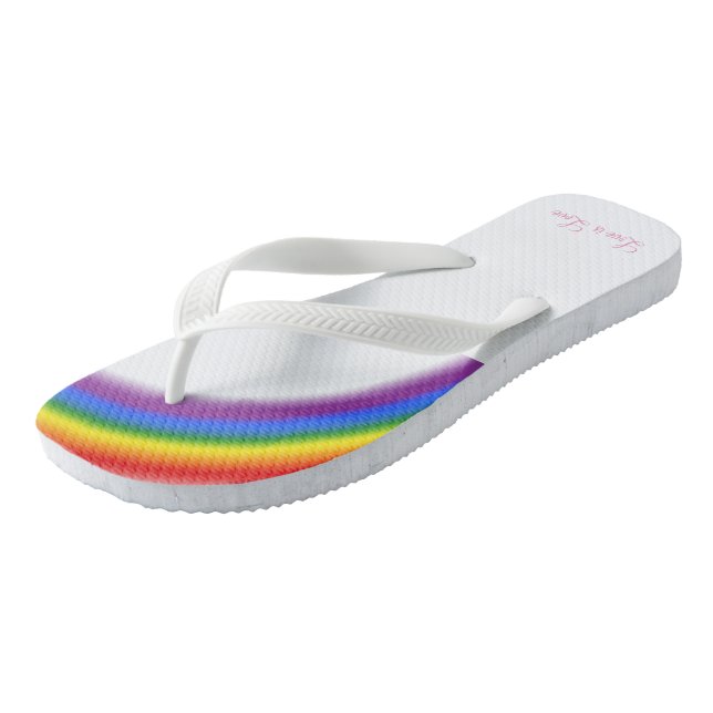Tongs LGBT Pride Arc en ciel avec texte personnalisé L'a (Incliné)