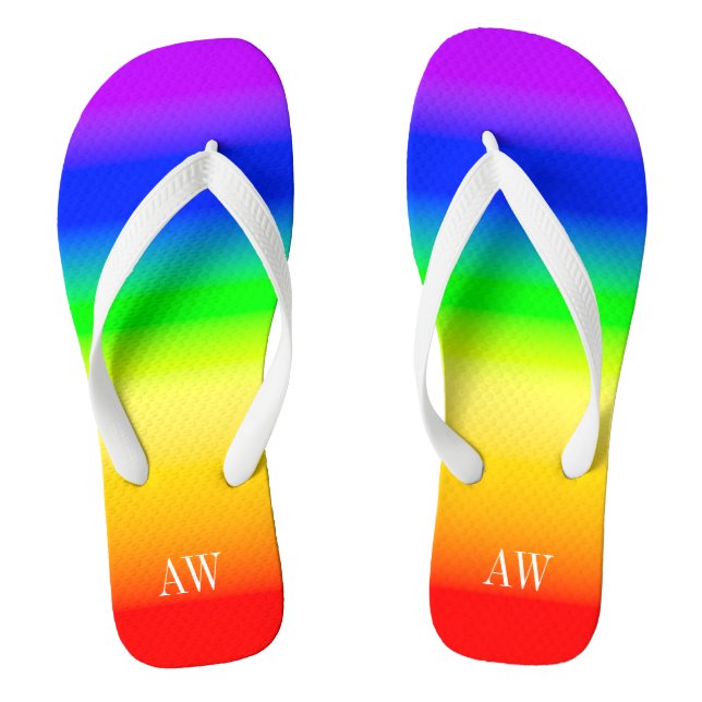 Tongs LGBT Rainbow Pride Drapeau Ombre Stripes Initiales (Semelle)